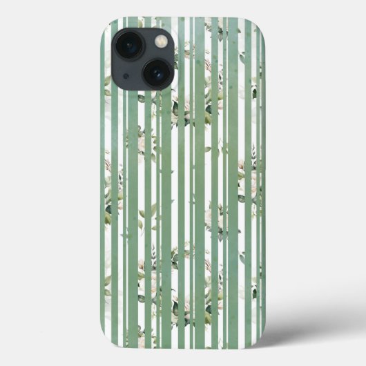 淡い色の緑ストライプとミュート花模様 Case-Mate iPhoneケース (裏面)
