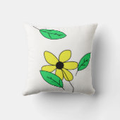 淡い色の緑葉黄色の花のスケッチ クッション (裏面)