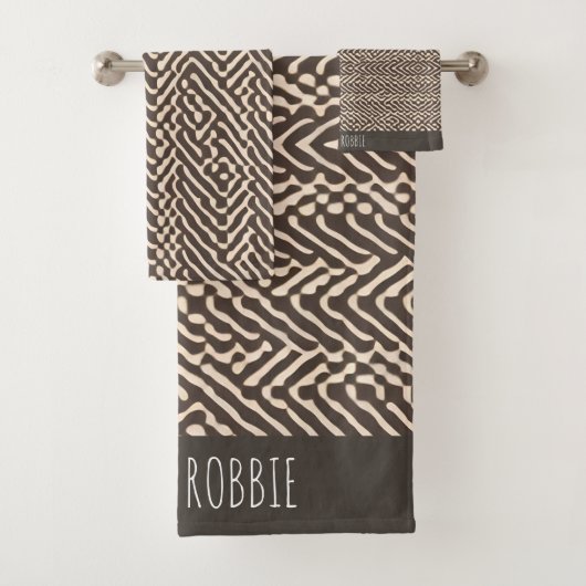 淡い色の茶色の布のラグ幾何学的パターン バスタオルセット (インサイチュ)