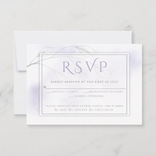 淡い色の薄紫水彩洗いグレーウィロー 出欠カード (正面)