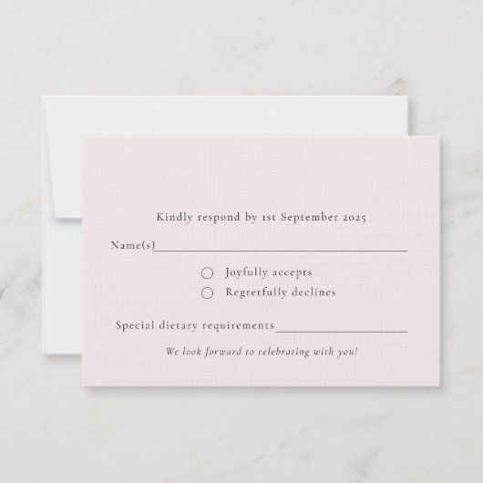 淡い色の赤面パステルシンプルピンクミニマルプレーン無地の 出欠カード (正面)