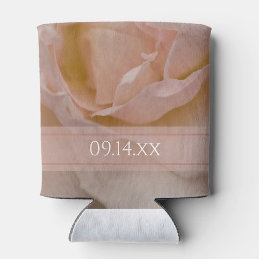 淡い色の赤面ピンクローズフローラ結婚式の引き出物 缶クーラー (裏面)