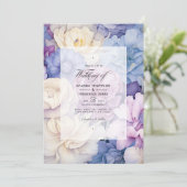 淡い色の青、クリーム、ラベンダーフローラ結婚 招待状 (スタンド正面)