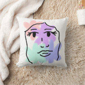 淡い色の顔と花の抽象画 クッション (ブランケット)