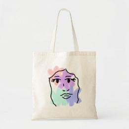 淡い色の顔と花の抽象画 トートバッグ