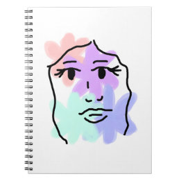 淡い色の顔と花の抽象画 ノートブック