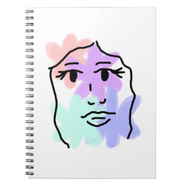 淡い色の顔と花の抽象画 ノートブック
