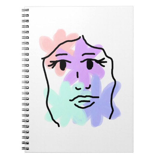 淡い色の顔と花の抽象画 ノートブック (正面)