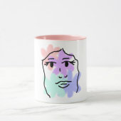 淡い色の顔と花の抽象画 マグカップ (中央)