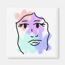 淡い色の顔と花の抽象画 マグネット
