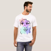 淡い色の顔と花の抽象画 Tシャツ (正面フル)