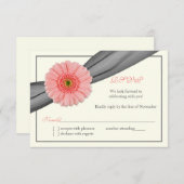 淡い色のCoral Gerbera Gray Ribbonのリプライ結婚スカード 出欠カード (正面/裏面)