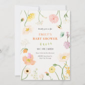 淡い花のガーデン ベビーシャワー 招待状 (正面)