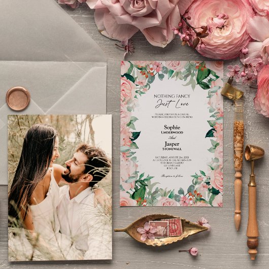 淡い花の白いシンプルで地味な写真 招待状