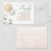 淡い茶色とセージ風船赤ちゃんシャワーブック エンクロージャーカード (正面/裏面)