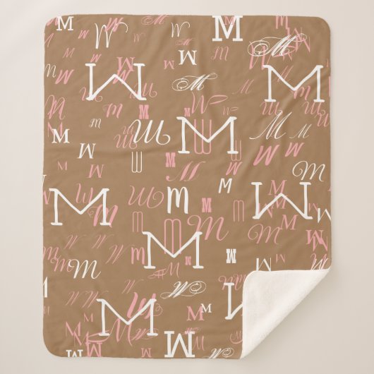淡い茶色のイニシャルM(カスタム)パタクールーン シェルパブランケット (正面)
