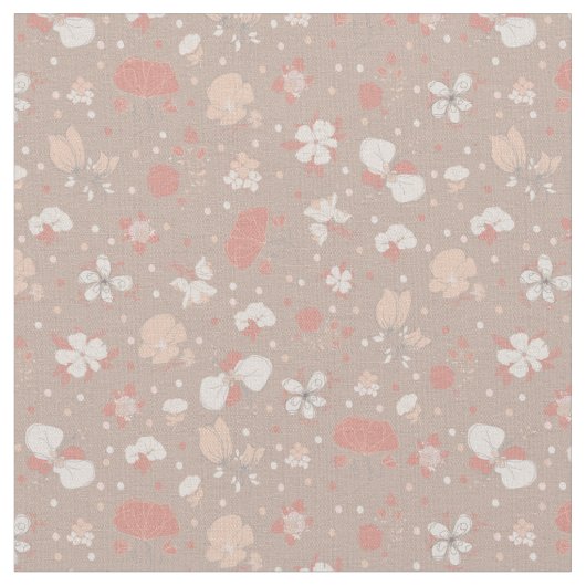 淡い茶色のスケッチ風の花 ファブリック (クローズアップ)