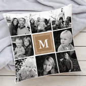淡い茶色のモノグラムファミリーフォトコラージュ クッション
