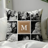 淡い茶色のモノグラムファミリーフォトコラージュ クッション