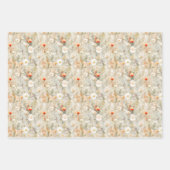 淡い茶色のワイルドフラワーパターン水色 ラッピングペーパーシート (正面3)