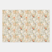 淡い茶色のワイルドフラワーパターン水色 ラッピングペーパーシート (正面)