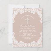 淡い茶色の洗礼招待状に白いレース 招待状 (正面)