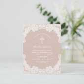 淡い茶色の洗礼招待状に白いレース 招待状 (スタンド正面)