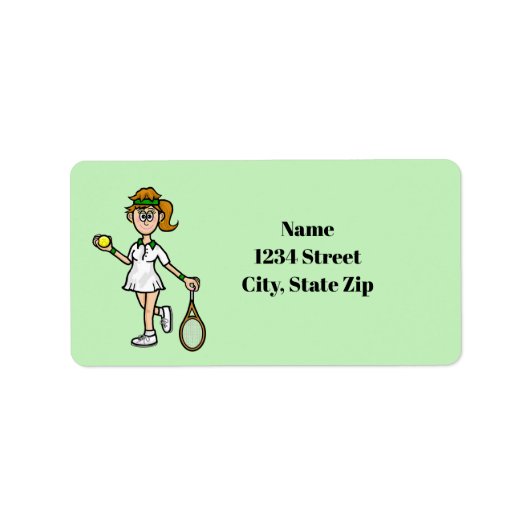 淡い茶色の髪の女性テニスプレーヤーラベル ラベル (正面)