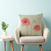 淡い赤いケシのSage Green Wave Background クッション (椅子)