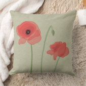 淡い赤いケシのSage Green Wave Background クッション (ブランケット)