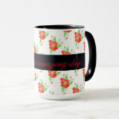 淡い赤い花のコーヒーマグ マグカップ (正面右)