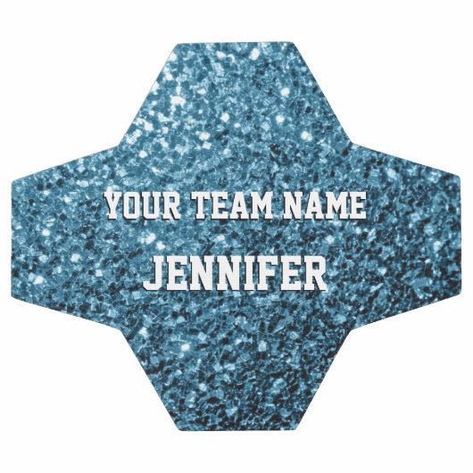 淡い赤ちゃんブルーグリッターあなたの名前チーム サッカーボール (フラット)