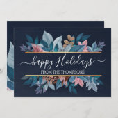 淡い赤面ピンクのフローラの濃い青の葉 シーズンカード (正面/裏面)