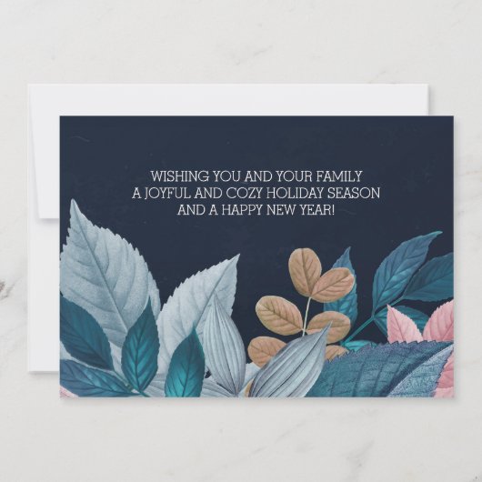 淡い赤面ピンクのフローラの濃い青の葉 シーズンカード (裏面)