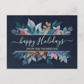 淡い赤面ピンクのフローラの濃い青の葉 ポストカード (正面)