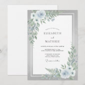 淡い青いエシカルな冬の結婚式 招待状 (正面/裏面)