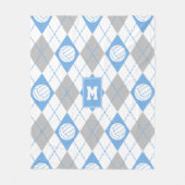 淡い青いグレーアーガイルパターンとバレーボール フリースブランケット (正面)