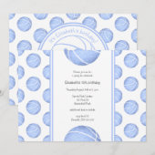 淡い青いバスケットボールの模様の女の子の誕生日 招待状 (正面/裏面)