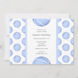 淡い青いバスケットボールの模様の女の子の誕生日 招待状