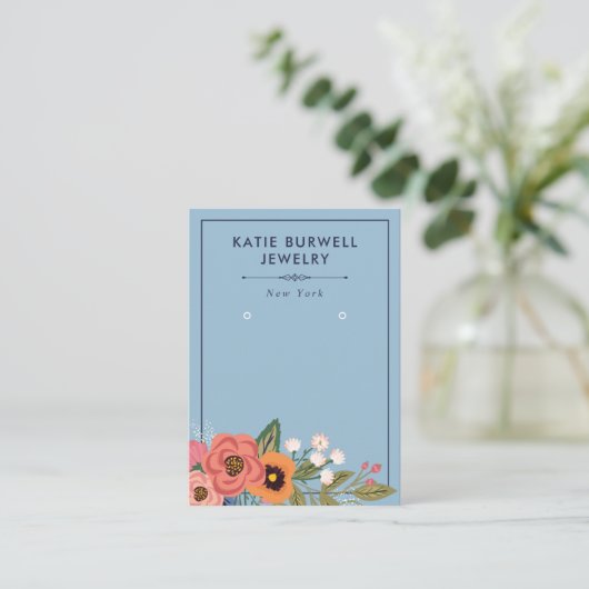淡い青いボホーの花がイヤリングディスプレイ 名刺 (スタンド正面)