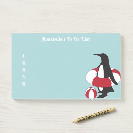 淡い青い可愛い漫画のペンギンがリストに ポストイット (デスク)