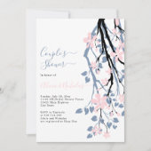 淡い青い枝、ピンクの花のペアシャワー 招待状 (正面)