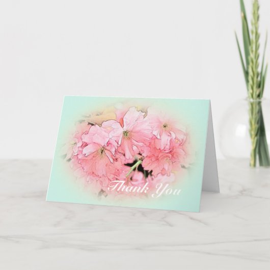 淡い青い色にピンクの桜の花 感謝 (正面)