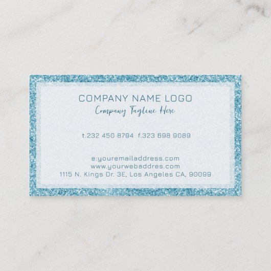 淡い青い釉薬のグリッターテクスチャとキラキラ 名刺 (裏面)