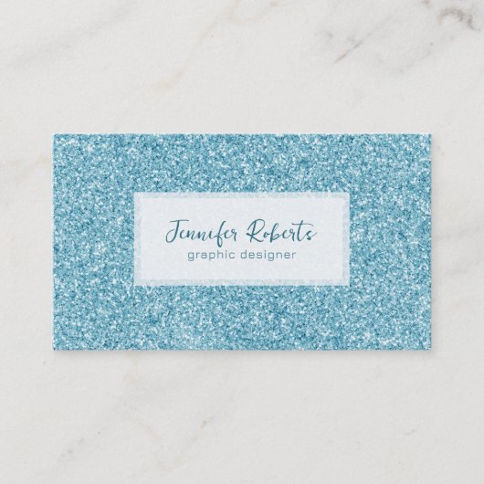 淡い青い釉薬のグリッターテクスチャとキラキラ 名刺 (正面)