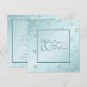 淡い青い雪の結晶 ウェディング招待状 招待状 (正面/裏面)