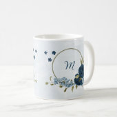 淡い青とネイビーの花 コーヒーマグカップ (正面右)