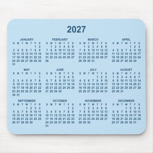 淡い青と濃い青の2027年カレンダー マウスパッド (正面)