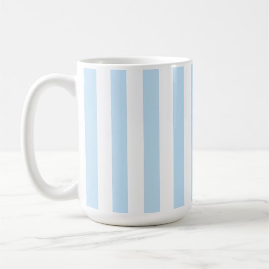 淡い青と白のキャンディーストライプ コーヒーマグカップ (左)