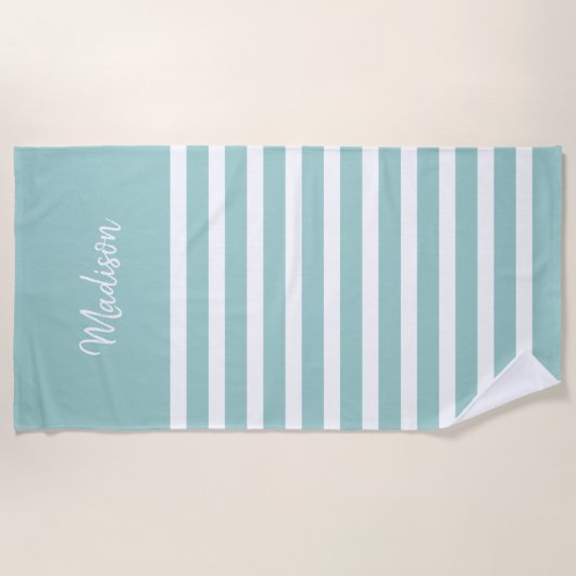 淡い青と白のストライプ ビーチタオル (正面)